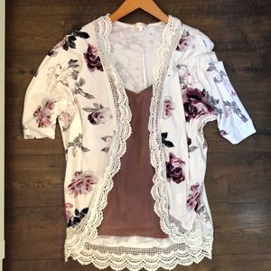 long boho floral cardigan with tank